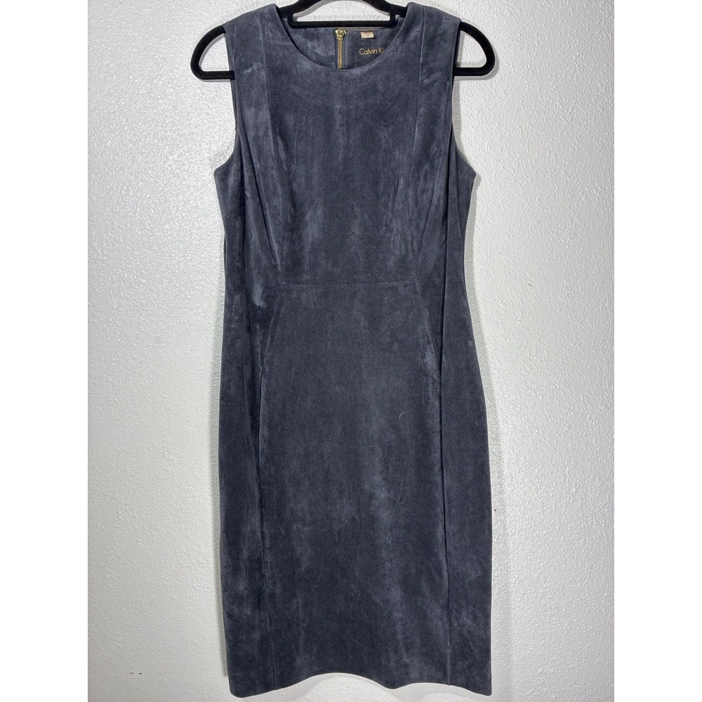 Calvin Klein Womens Dark Gray Faux Suede Sleeveless Sheath Dress Size 10